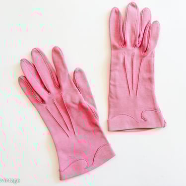 1950s Pink Leather Gloves | 50s Dusty Pink Gloves | Crescendoe Leather | 6.5 