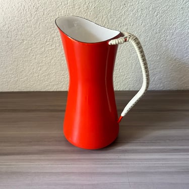 Vintage Dansk Kobenstyle Red Enamel Pitcher, Jens Quistgaard IHQ, Danish Modern, dansk 4 ducks logo 