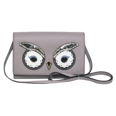 Kate Spade - Grey Textured Leather Fold-Over Sequined Owl Crossbody