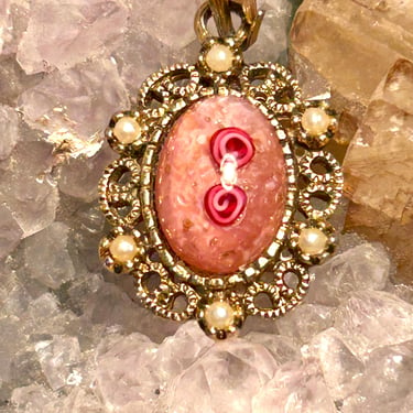 Vintage Sarah Coventry Pendant Necklace Pink Rose Retro Fashion Jewelry Gift 