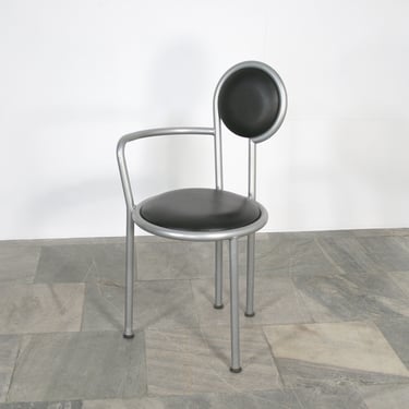 Vintage Postmodern Silver Grey Circular Cushioned Dining Chair Alessandro Mendini Style Memphis Milano Italian Armchair Home Office Desk 