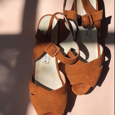 Copper Suede Flatform Sandals sz 9-9.5