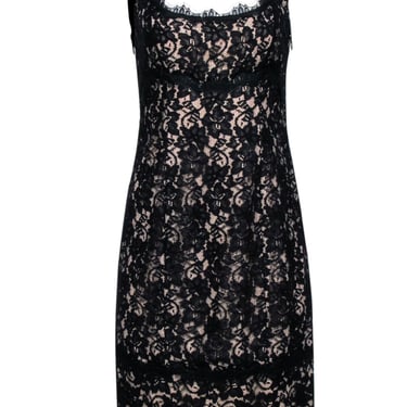 Diane von Furstenberg - Black Lace w/ Beige Lining Sleeves Dress Sz 10