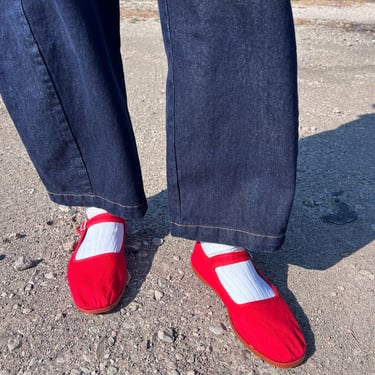 Tomato Red Cotton Canvas Mary Janes Made in China | Studio Shoes 35 36 37 38 39 40 41 