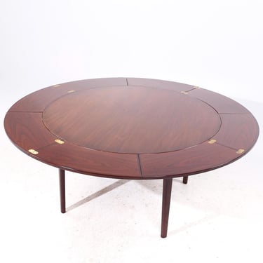 Dyrlund Mid Century Rosewood Lotus Round Expanding Dining Table - mcm 