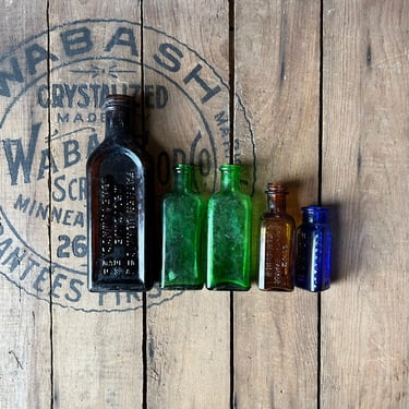Antique Embossed Colored Bottle Lot Poison ~ Medicinal 