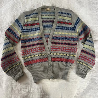 Vintage 1930s 1940s Colorful Striped Wool Knit Sweater Cardigan Button Down Top