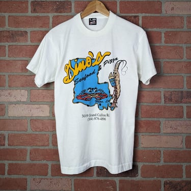 Vintage 90s Gino's Seafood and Pizza ORIGINAL Restaurant Tee - Medium 