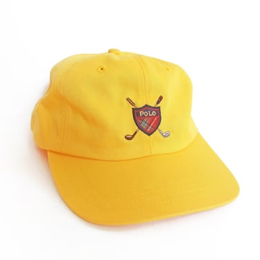 vintage Polo Golf hat / Pebble Beach hat / 1990s Polo Golf Pebble Beach yellow strap back dad hat cap 