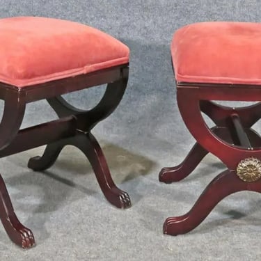 Great Pair French Regency Mahogany Bronze Mounted Stools Ottomans C1930s