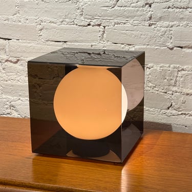 Smoked Acrylic Cube with Frosted Glass Globe Lamp by Laurel Lamp CO