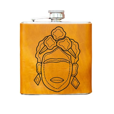 Icon Series | Leather Laser Printed Flask | Handmade Original Artwork | Frida 