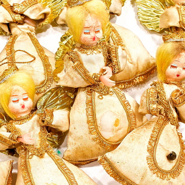 VINTAGE: Japan - 9 Old Angel Doll Ornaments - Aluminum Wings - Mercury Beads - Christmas Decor - Holiday - SKU Tub-393-00016449 