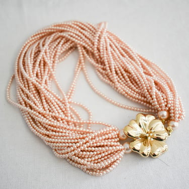 1980s Carolee Pink Faux Pearl Necklace with a Flower Clasp 