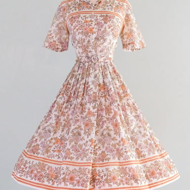 Adorable 1950's Apricot Floral Cotton Sundress / Sz SM