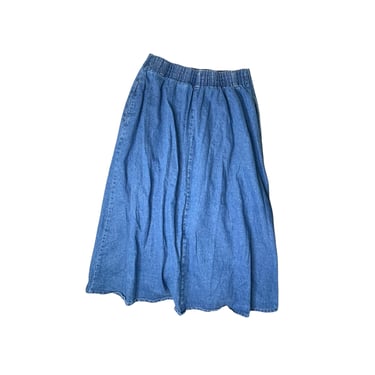 Vintage 80's Hunt Club Denim Skirt, Button Down Elastic Waist, Midi Skirt, Size 16 