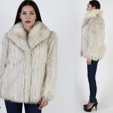 Real Arctic Fox Fur Jacket, Vintage Corded 1980's Authentic Waist Coat 