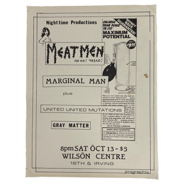 Vintage The Meatmen &quot;Wilson Centre&quot; Marginal Man Flyer
