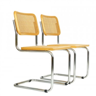 Italian Cantilevered Cane and Chrome Chair