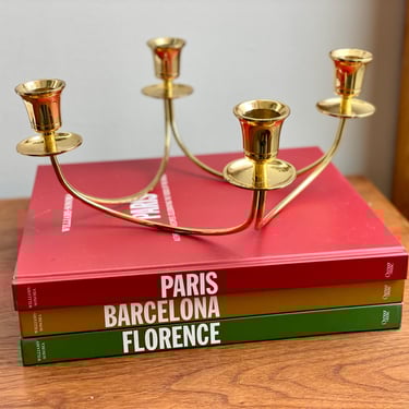 Vintage MCM Mid Century Modern Brass Candelabra 4 Candlestick Holder Taper Candle Gold 