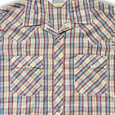 Vintage SEARS Western Shirt ~ L ~ Pearl Snap Button ~ Plaid ~ Rockabilly ~ Soft / Thin ~ Made in Canada 