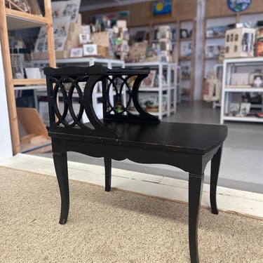 Free shipping within continental US -  1960s Mid-Century Modern Ebonized Coffee Table by Lane Furniture with Slatted Shelf and Tapered Legs 