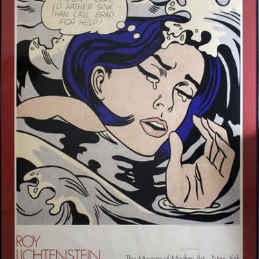 Roy Lichtenstein Signed Drowning Girl Museum of Modern Art Vintage 1989 Framed 