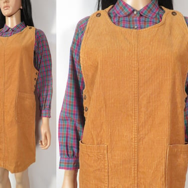 Vintage 90s Pumpkin Spice Corduroy Jumper Dress Size 10 M/L 