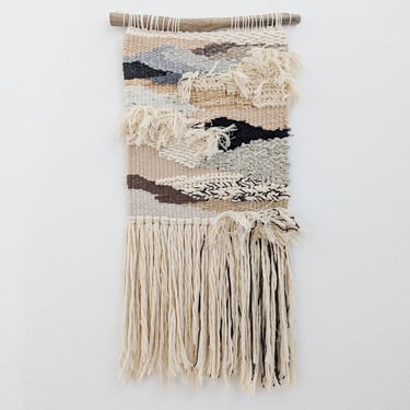 Wall Weaving / Hanging - Woven Tapestry - Neutral, Tan, Black, Camel - Raffia, Cotton, Boho Fiber Art - Handwoven Weave -Nursery Art(T) 