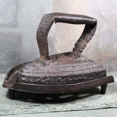 Antique Flat Iron - Rustic Cast-Iron Iron with Cast-Iron Trivet | Antique Door Stop or Book End | Bixley Shop 