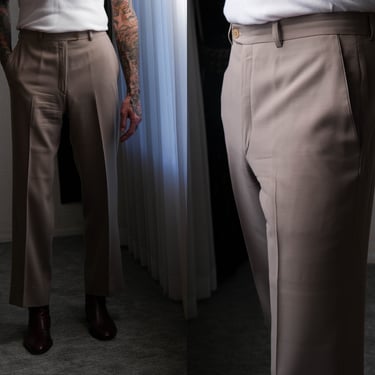 Vintage 80s ZANELLA Khaki Tan Wool Gabardine Flat Front Flare Fit Slacks | Made in Italy | 100% Wool | 1970s 1980s Italian Designer Pants 