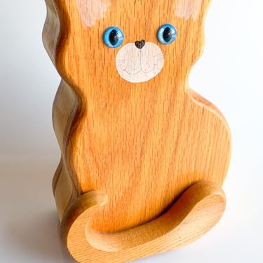 Vintage Wooden Cat Coin Bank