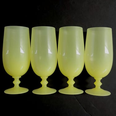 4 French Portieux Vallerysthal Yellow Opaline Wine Glasses 