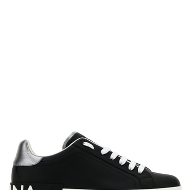 Dolce & Gabbana Men Black Nappa Leather Portofino Sneakers