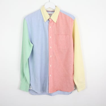 vintage COLOR block pastel summer lightweight CHAMBRAY men's long sleeve button down shirt -- size small 