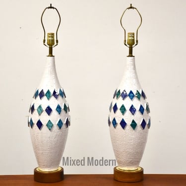 Mid Century White Table Lamps - A Pair 