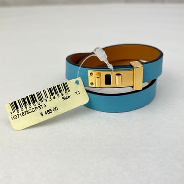Hermes Swift Mini Dog Double Tour Bracelet T3, Bleu Du Nord, New W/tags