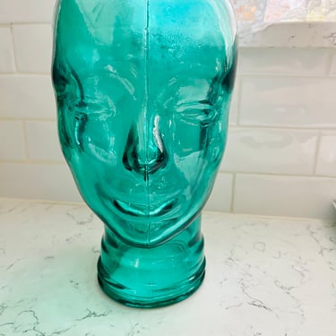 Vintage Teal Glass Display Mannequin Head - 11.5