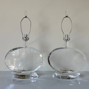 70's Karl Springer - Style Asymmetrical Lucite Table Lamps - a Pair 