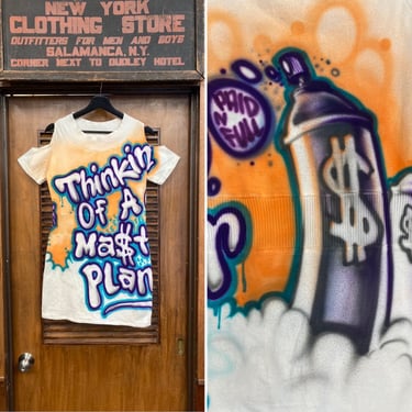 Vintage 1980’s Hip Hop Graffiti Style Airbrush Eric B & Rakim Dress, Artwork dated 2009, Airbrush, Hand Painted, Hip Hop, Graffiti, Dress 