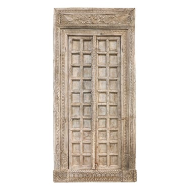 Antique Carved Grey Teak Wood Indian Doors with Frame from Terra Nova Designs Los Angeles 