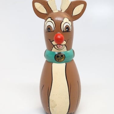 Vintage Wooden Rudolph the Red Nosed Reindeer, Hand Painted Wood for Christmas Holiday Decor 