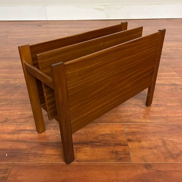 Vintage Mid-Century Dark Wood Magazine Holder