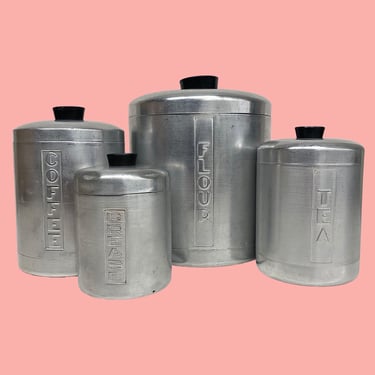 Vintage Steelmasters Canister Set Retro 1950s Mid Century Modern + Silver Aluminum + Set of 4 + Made in Italy + MCM Kitchen + Food Storage 