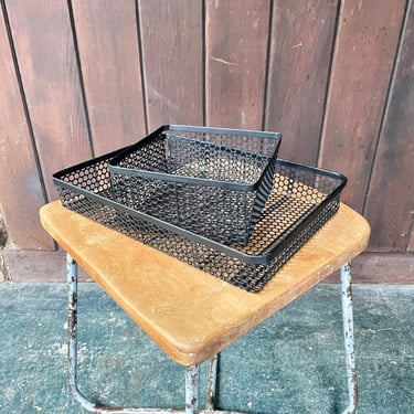Vintage Perforated Metal Tray or Basket Mid-Century Basket 1950s Modernist 