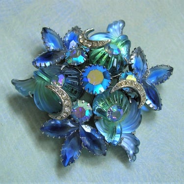 Rare Vintage Edlee Brooch Pin, Unusual Costume Brooch, Edlee Costume Jewelry With Aurora Borealis and Fluted Stones (#4117) 