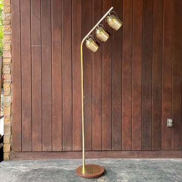 Vintage Koch + Lowy Brass Floor Lamp Mid-Century Triple Tri Light 