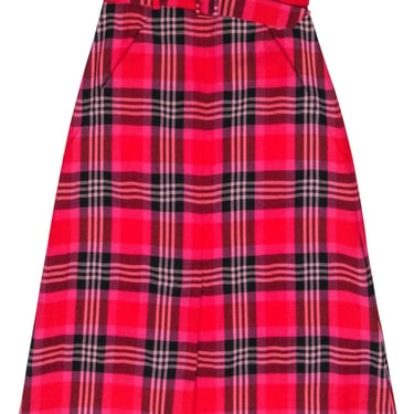 Kate Spade - Red & Pink Plaid Wool Blend Skirt Sz 2