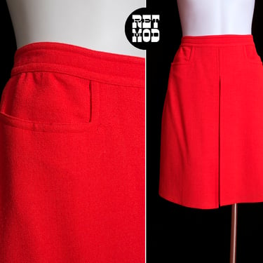Space Age Vintage 60s 70s BRIGHT Red Wool A-Line Skirt by Tom & Linda Platt 