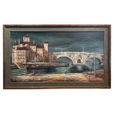 'Man by the Bridge" Cityscape Oil Painting by Harold Stephenson, aka Abruzzi